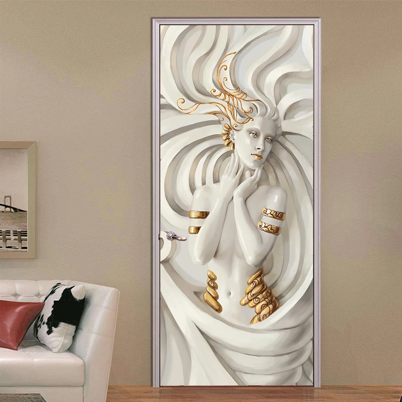

3D Door Stickers PVC Waterproof Personality Girl Door Renovation Mural Self Adhesive Canvas Print Picture DIY Home Decor Decal