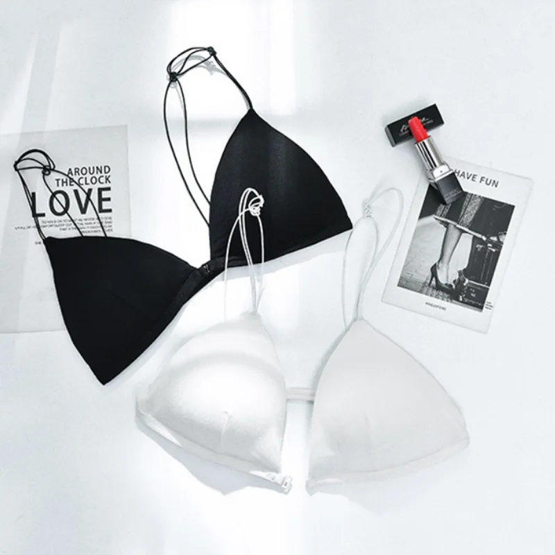 Summer Sling Sexy Bra French Triangle Cup Beauty Back Push Up Bra No Rims Gather Underwear Wrapped Chest 2 Colors