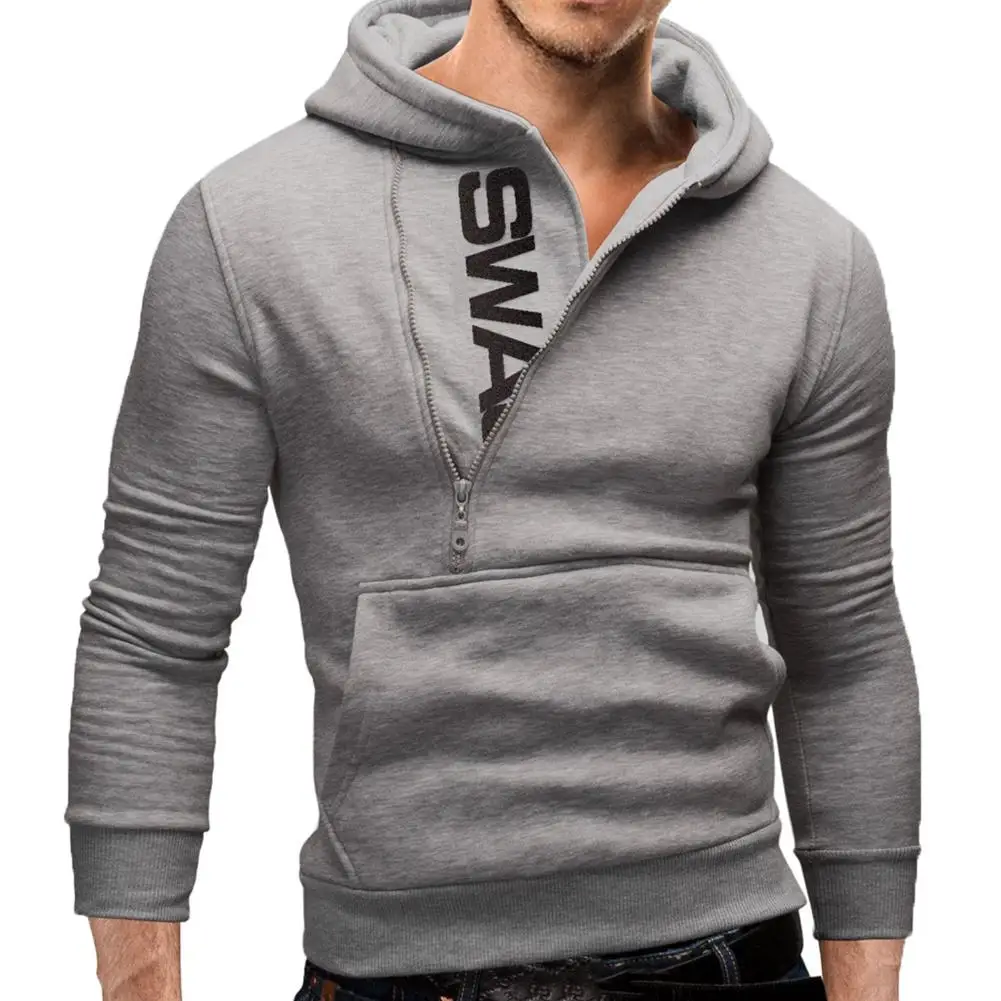 men's round neck sweaters 2021 New Fashion Men's Sports Hooded Sweatshirt Plus Size Slant Zipper Letter Hoodies Long Sleeve Casual Autumn Male Clothing commando sweater