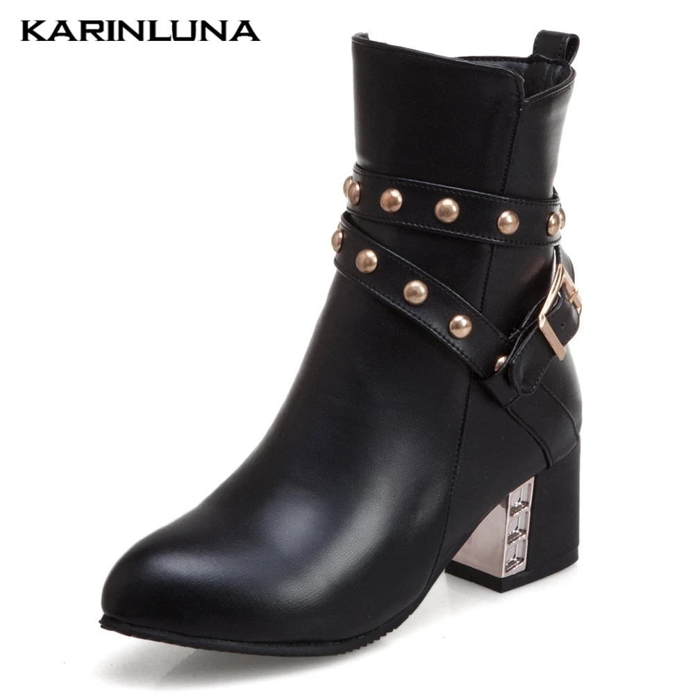 

Karinluna 2020 Large Size 48 Fashion Thick Heel Add Fur Warm Winter Boots Women Shoes Elegant Lady Shoes Woman Ankle Boots