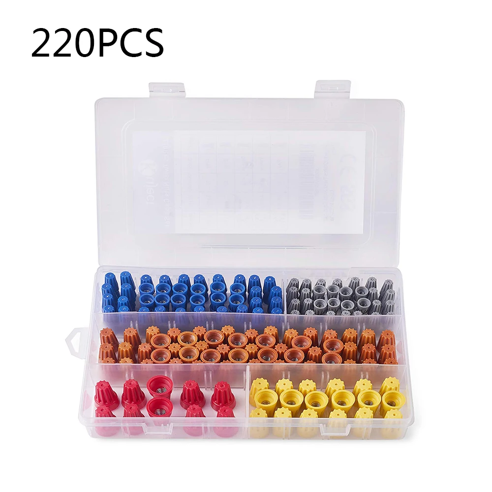 

220PCS/Set Mixed Color Terminal Connecter Caps Assorted Electrical Wire Twist Connectors Terminals Cap Nut Rotating Kit