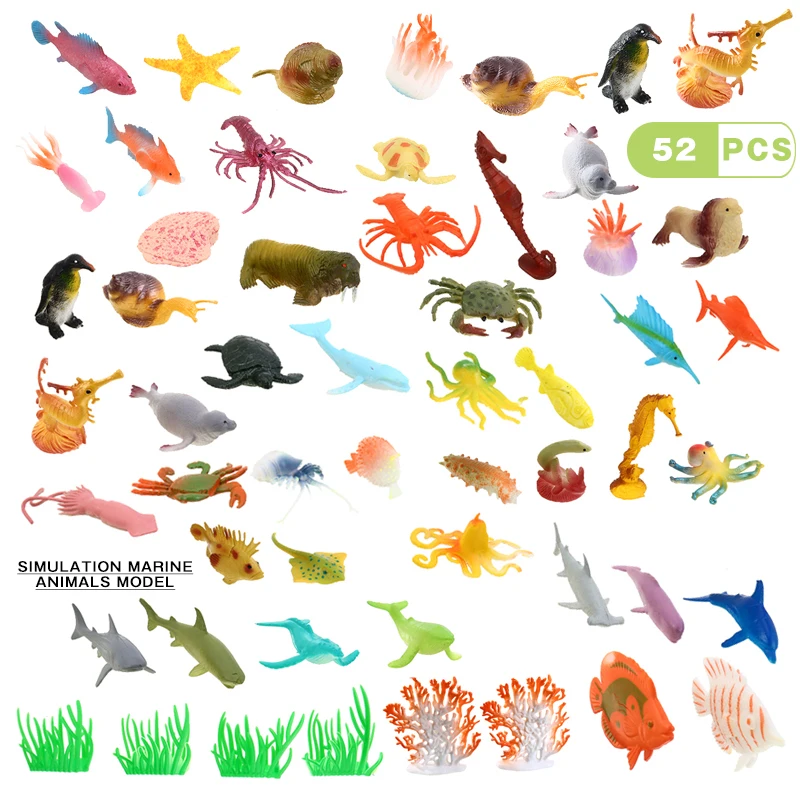 

52pcs PVC Simulation Marine Animals Model Children Educational Underwater Creatures Kids Bath Sensory Toy Gift