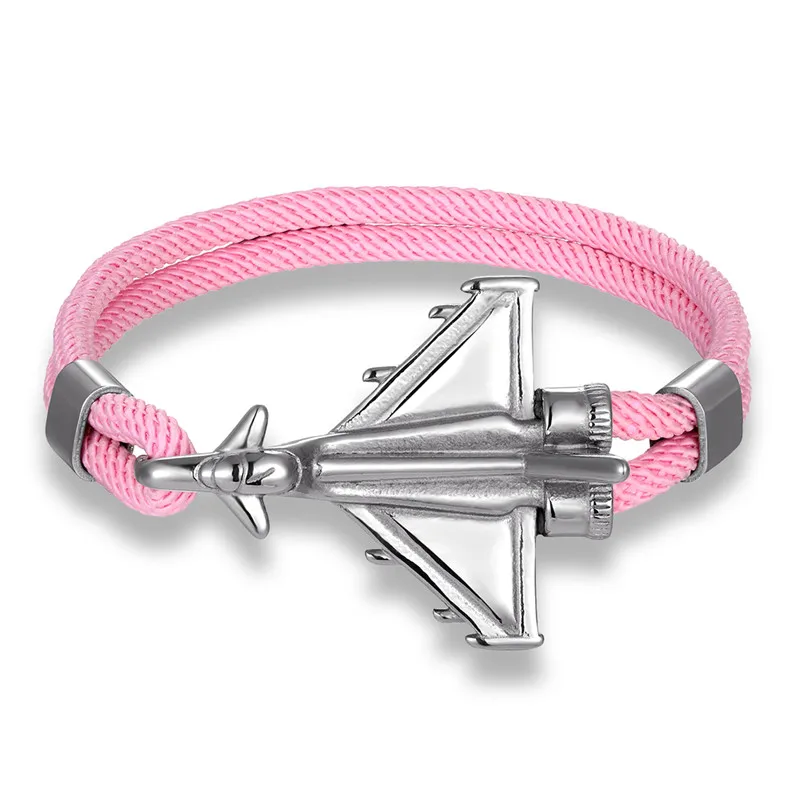 Pink D Пары из нержавеющей стали, реактивный боец, браслеты, красочные Милана веревка, самолет, якорь, браслет, мужские ювелирные изделия ручной работы, femme pulseras - Окраска металла: Pink D