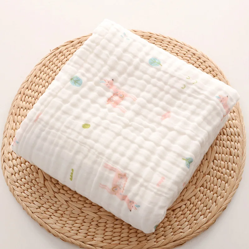 Хлопковая муслиновая пеленка для Одеяло s пеленки Обёрточная бумага для новорожденных малышей; Возраст от 6 Слои Ванна Полотенца Одеяло детское постельное белье - Цвет: Deer