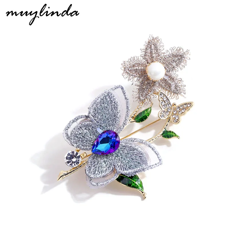 muylinda Butterfly Flower Brooch Jewelry Vintage Crystal Brooches For Women Luxury Broach Pin Bouquet Gift | Украшения и