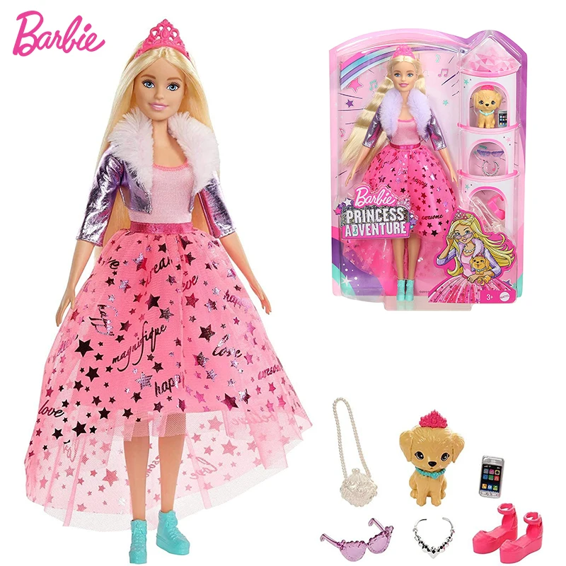 

Barbie Princess Adventure Doll Blonde Princess Fashion Pet Puppy 2 Pairs of Shoes Tiara 4 Accessories Girl Toy Birthday Gift