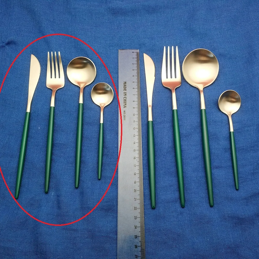 Горячие Маленькие размеры fourchettes couteaux cuilleres столовое серебро из нержавеющей стали темно-зеленые серебряные столовые приборы вилка ложка нож обеденный набор
