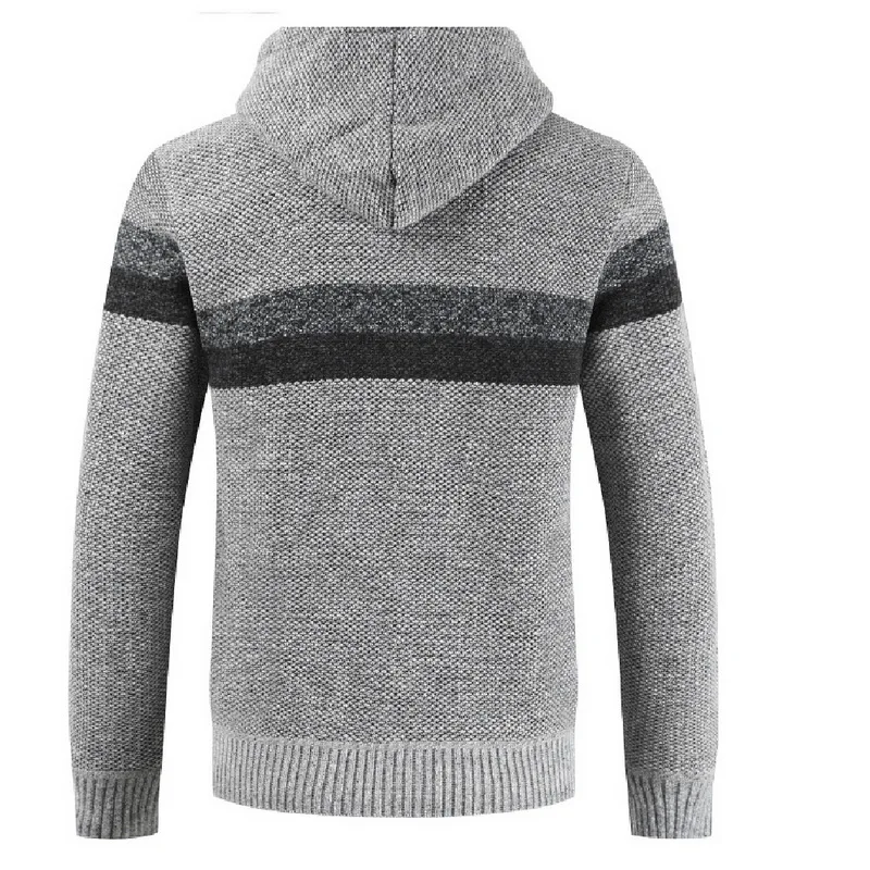 SFIT Mens Slim Fit Stand Collar Zipper Striped Hooded Streetwear Warm Knitwear Long Sleeve Knitted Hoodie Sweater Jacket Coats