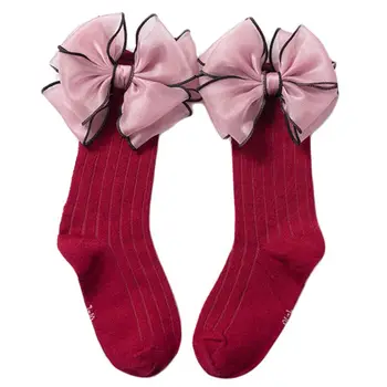 

Girls Kids Lace Ruffle Princess Socks Children Cotton Medium Long Tube with Bow