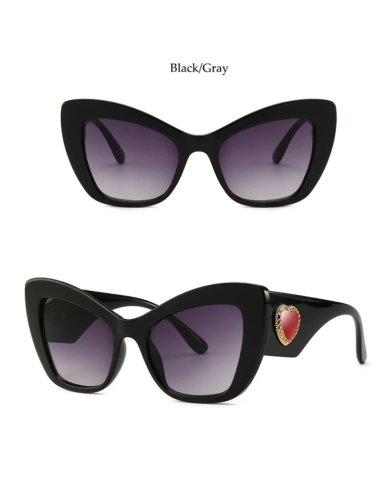 Новинка, модные скульптурные солнцезащитные очки "кошачий глаз", для женщин, для девушек, большие размеры, роскошный бренд, Deisgner, красное сердце, солнцезащитные очки для женщин, черные