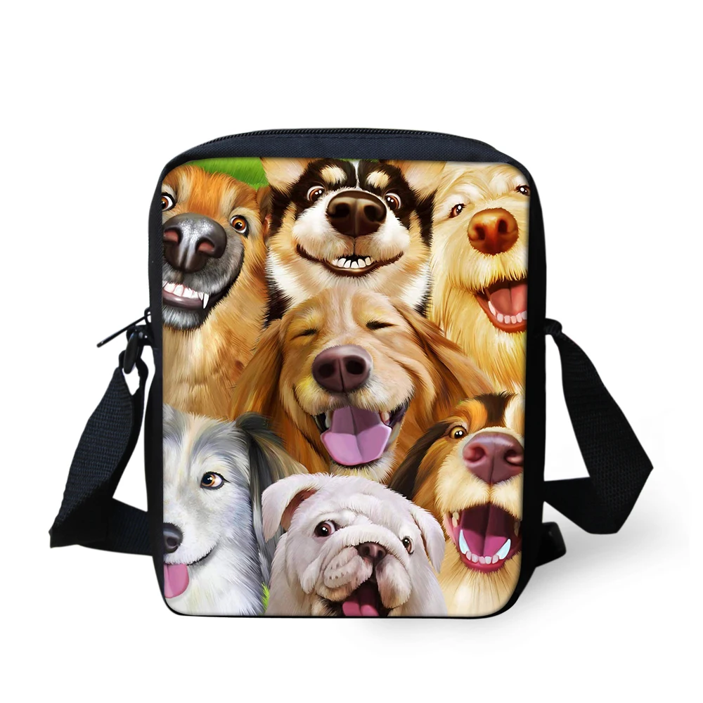 ELVISWORDS Kids Messenger Bags Cute Cat Dog Printing Lunch Bags for Boys Girls Casual Crossbody Shoulder Bags Mini Flap Funny - Color: QE266E