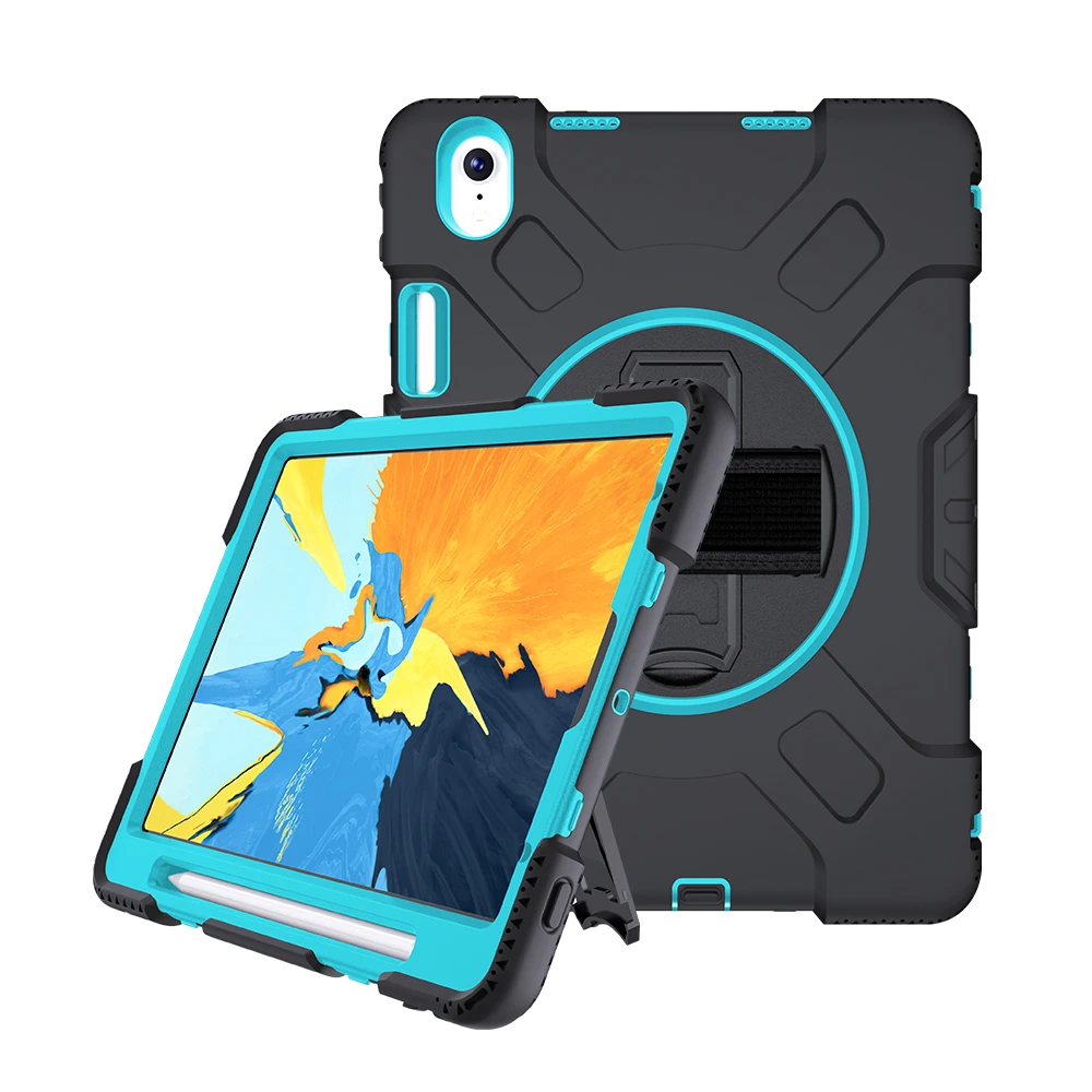 black with blue Силиконовый противоударный защитный чехол для iPad Pro, 11 дюймов,, чехол с карандашом, 360, поворотный, с подставкой, ремешок на руку, JGX07 - Цвет: black with blue