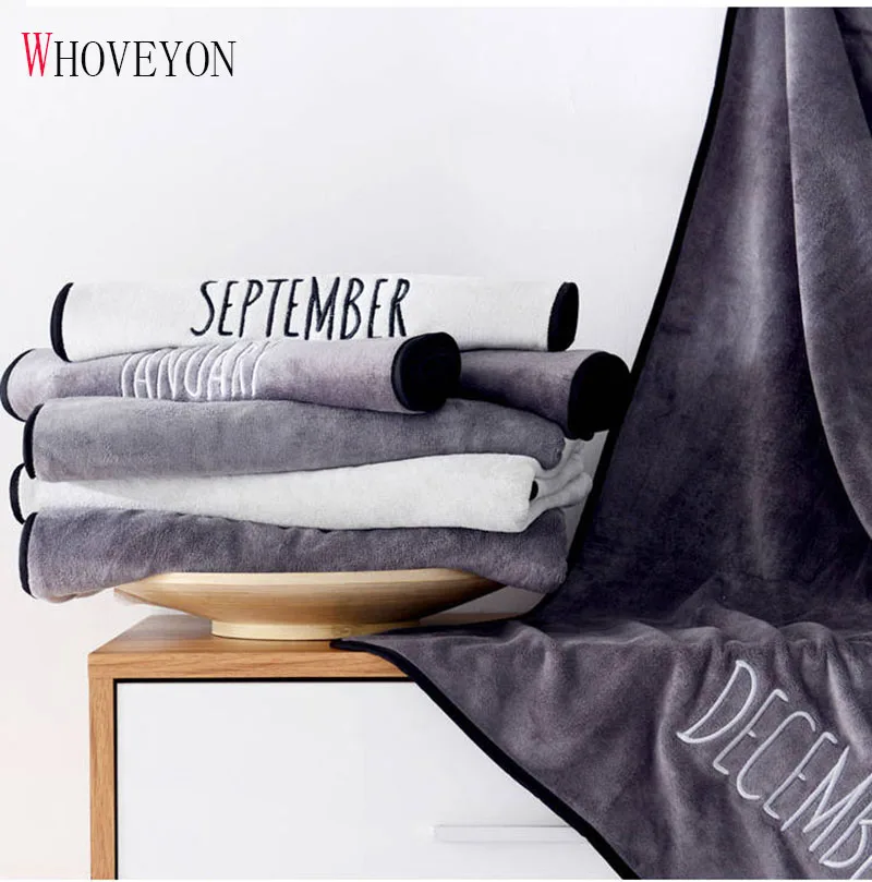 

12 Month Embroidery Towel Bath Arrival Soft Microfiber Beach Bath Towel Light Bath Cloth Large Towel Sports Towels Bathroom
