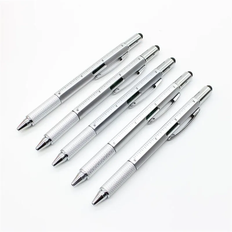 1PC 6 In 1 Touch Ballpoint Stylus Pen With Spirit Level Ruler Screwdriver Tool Office School Supplies Random Color