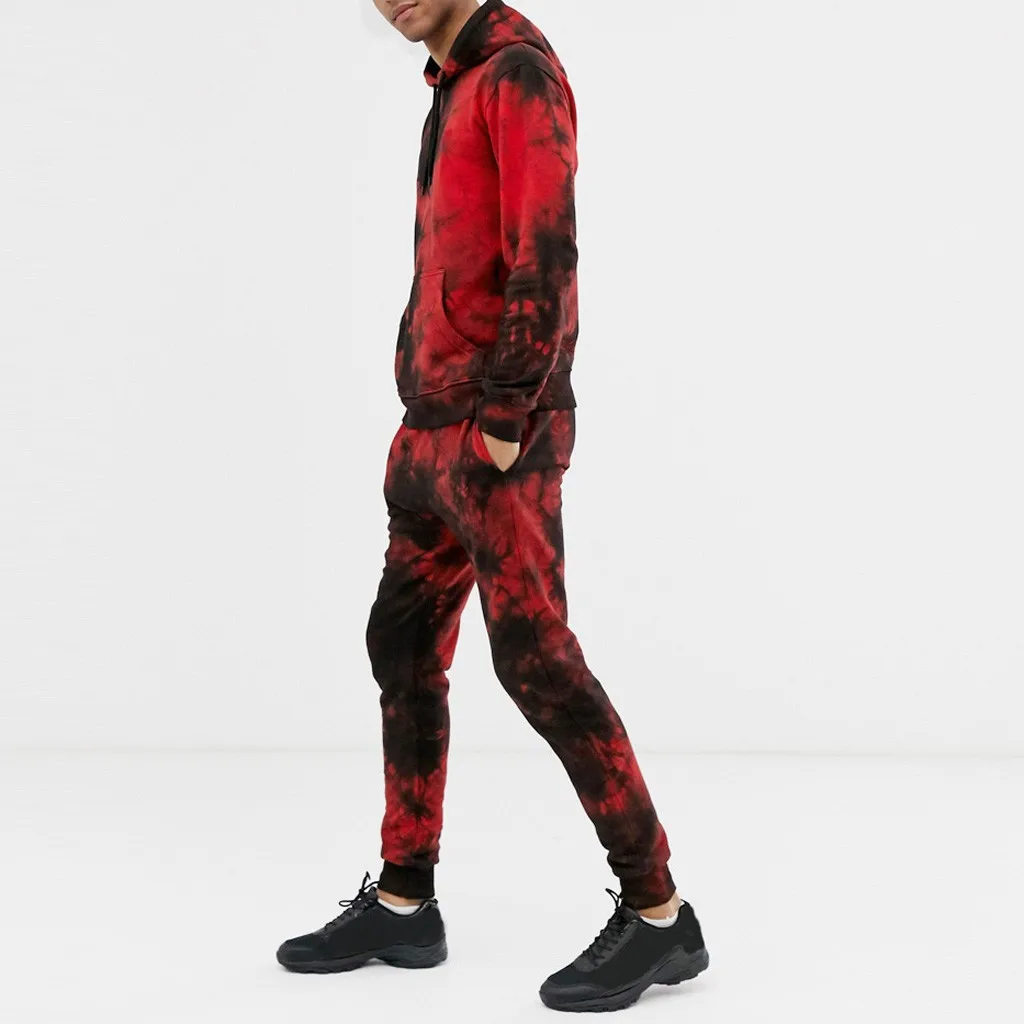Для мужчин s Dyeing Joggers Осенняя Толстовка с принтом галстука топ брюки наборы спортивный костюм Фитнес Бодибилдинг мужские толстовки брюки джоггеры