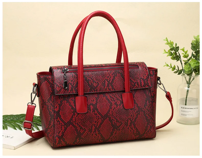 Ladies 2 pcs set Bucket Handbag 2019 Luxury Brand Women Tote Bag Snake Prints Handbags Female PU leather Crossbody Shoulder Bags (16)