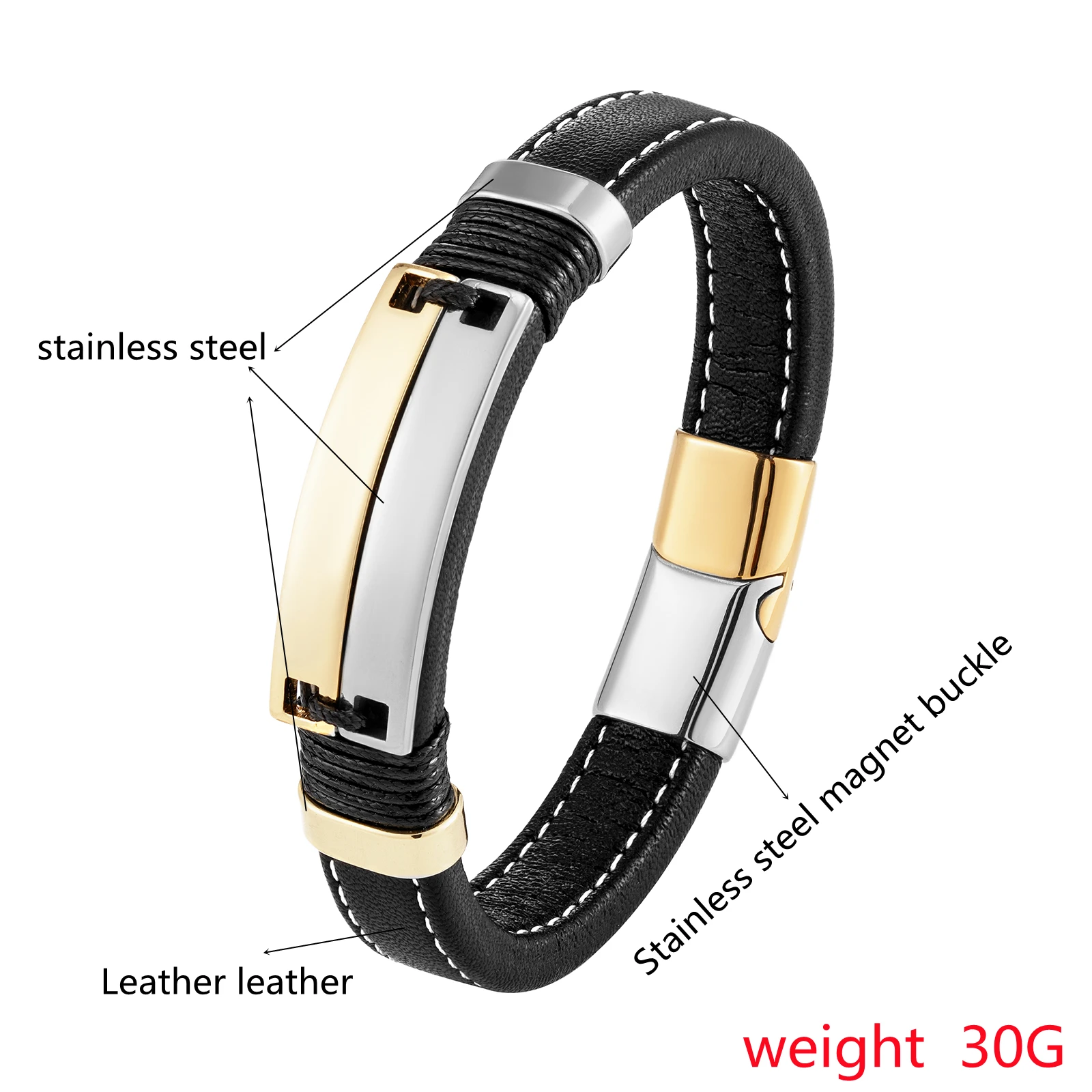 Men's Bracelet Charm bracelet jewelry Stainless Steel Leather Rope Bracelet