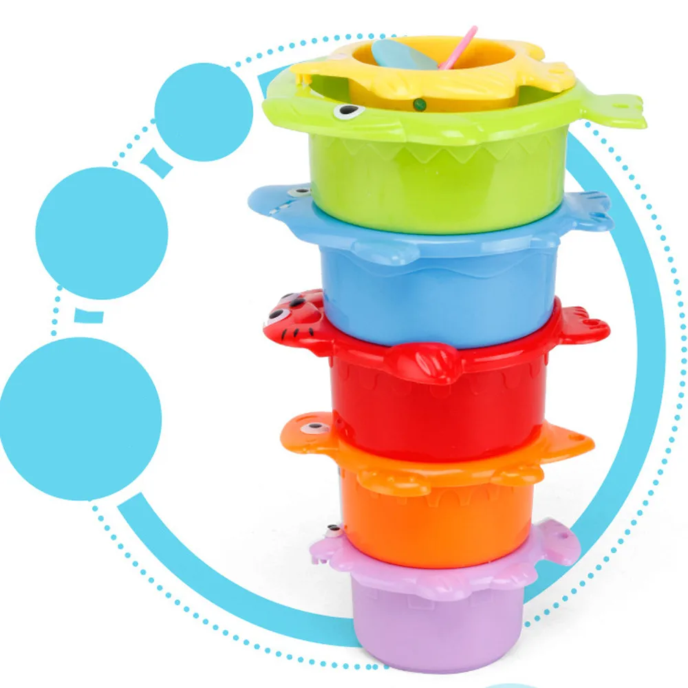 6 шт набор пирамида из чашек детские игрушки для ванной для детей от 1 года до 3 малыша Ванная комната детская одежда для мальчиков и девочек; Ванна пены Пляж Бассейн образования водная игрушка