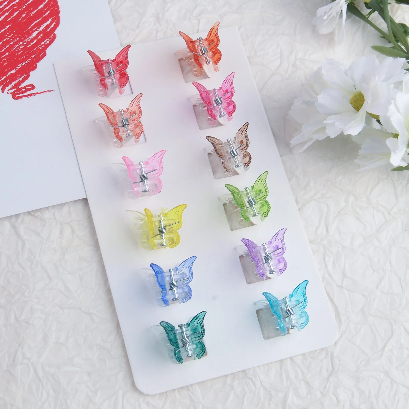 12pcs/lot Mixed Color Butterfly Hair Clips Children's Small Clip Jelly Mini Beautiful Accessories |