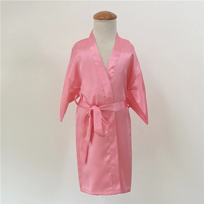 Solid Silk Satin Kimono Robes for Spa Kids Children Sleepwear Nightgown Roupao Girls Wedding Bathrobes