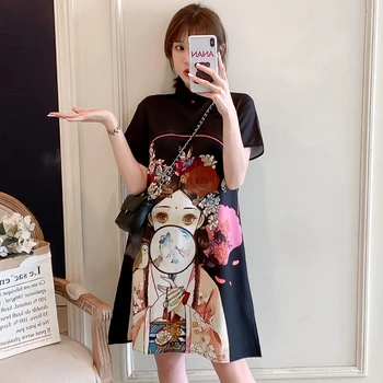

Short Sleeve Pregnant Women Cheongsam Dress Cotton Blend Chinese Style Stand Collar Design Maternity Dress Pregnancy Dress ZL786