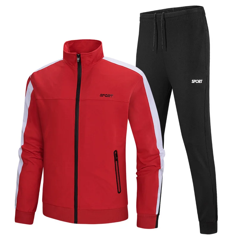 C91 Red Мужская модная спортивная одежда, наборы, Осень-зима, Мужской Повседневный хлопковый спортивный костюм, мужская куртка из 2 частей, тренировочные штаны, набор, одежда для бега - Цвет: C91 Red