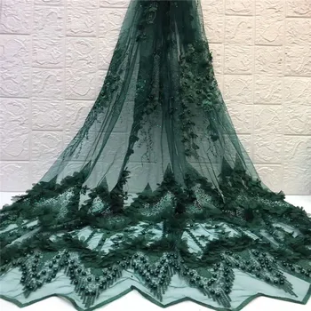 

2019 green Latest African pink Beads Lace Fabric New Lace Fabric 3D Flower stones Lace Appliques Onion Lace Fabric For Dresses