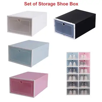 

6PCS/Set Stackable Hoe Box Storage Shoe Boxes Foldable Need To Be Assembled Clear Plastic Dustproof Shoes Organizer Box