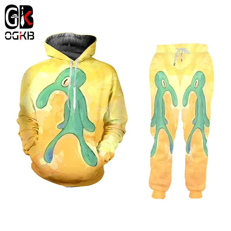 OGKB 3D Print Bold And Brash Squid Flower Hoodies And Pants Men Sets Fun Hip-hop Streetwear 2 Pcs Set Women Tracksuits Oversize