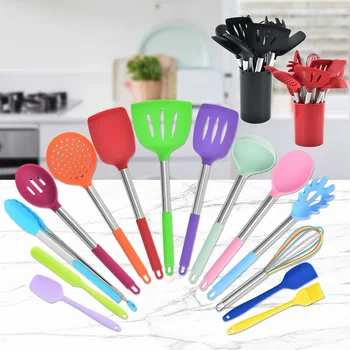 

15pcs Colored Silicone Kitchenware Cooking Utensils Set Heat Resistant Kitchen Non-Stick Cooking Utensils Baking Tools