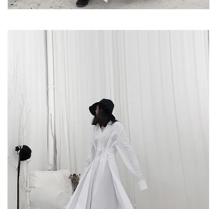 SHENGPALAE Весна Новая мода отложной воротник Длинные Рукава Vestidos черное необычное женское свободное платье Tide 5D282