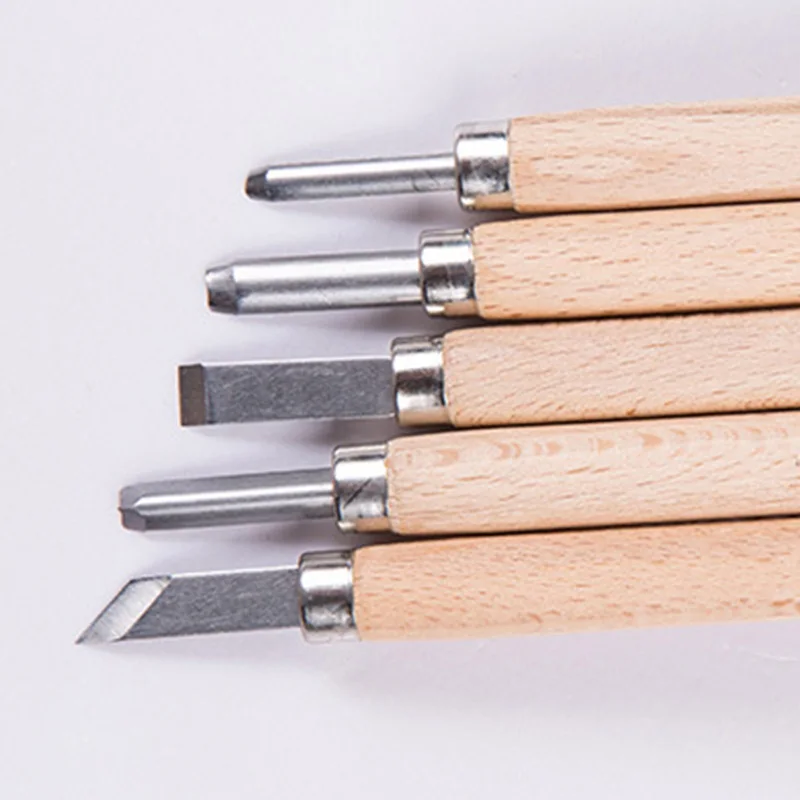 5pcs Wood Carving Chisel Tool Set For Woodworking Professional Wood Carving Knife Rubber Stamp Tool Kit