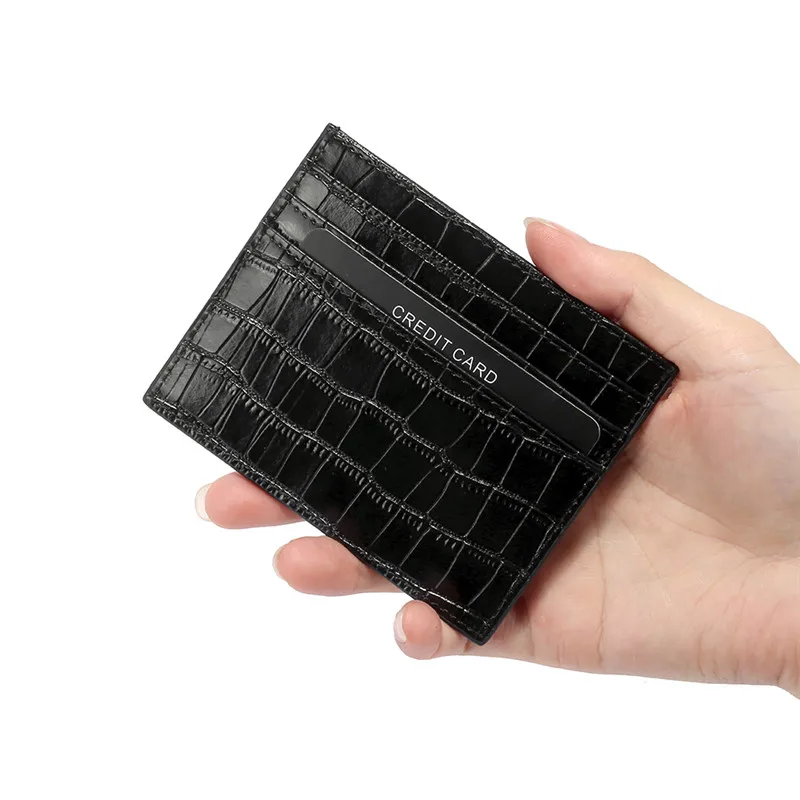 

New Split Leather Men's Women Cowhide Wallets with Crocodile Pattern Mini Slim Portable Coin Purse Card Holder Clutch Bag Design