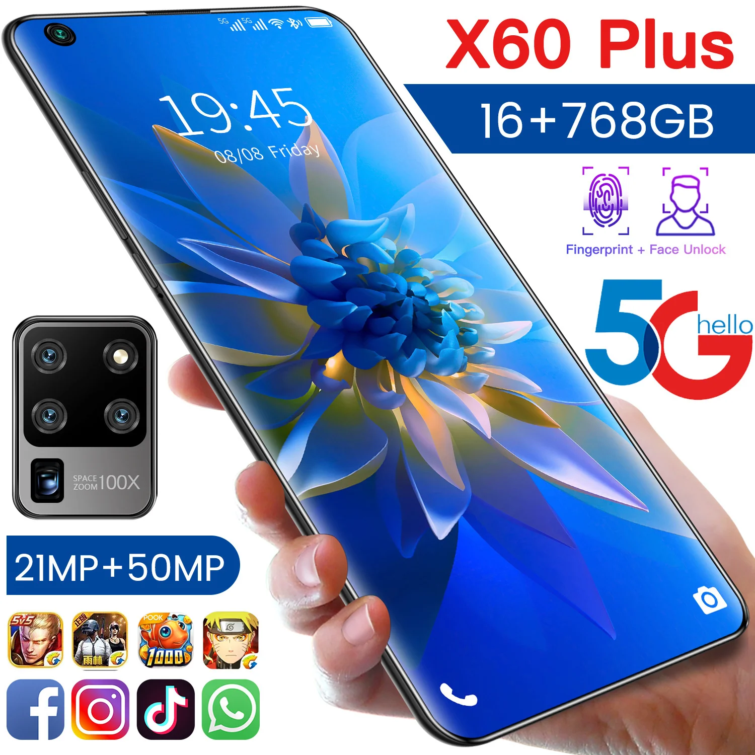 [TOP Seller ] Celular X60 PLUS Android 11.0 Smartphone 10.0Core 7.6&quot HD+ 50MP Camera 6000mah Cellphone 768G telefone inteligente |