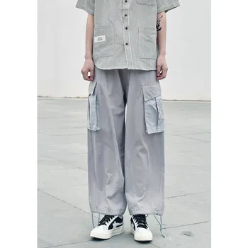 

2019 Kahaki Cargo Pants Women Fashion Casual Solid Japan Style Trousers Fashion Hip Hop Autumn High Waist Streetwear Pants Males