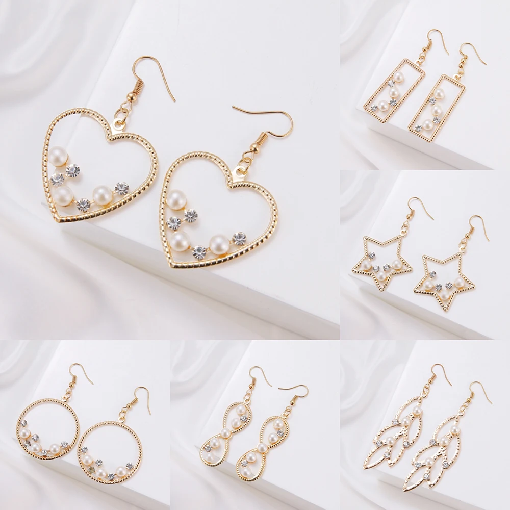Trendy pearl Crystal Round Pendant Drop Earrings For Women Fashion Pearl Charm Statement Jewelry Wedding Female 2020 | Украшения и