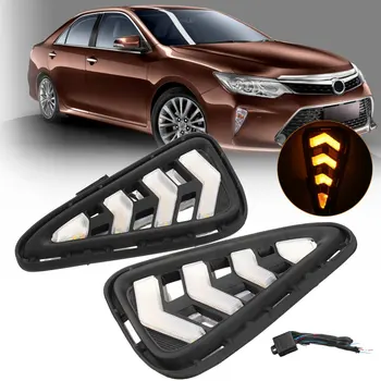 

Pair LED Daytime Running Lamps Daylight Fog Lights Cover With Yellow Turning Signal For Toyota Camry 2015 2016 2017