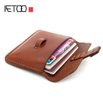 

AETOO Original vegetable tanned leather card package hand coin bag men and women leather business card package driver card retro