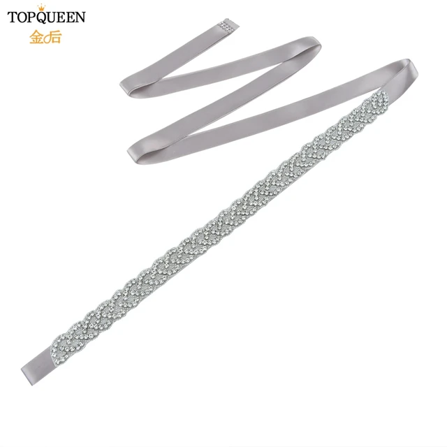 TOPQUEEN S216 Women's Rhinestones Belt Handmade Wedding Dresses Belt Marriage Bridal Ribbion Belts Wedding Bride Sash Party Belt gray ribbon