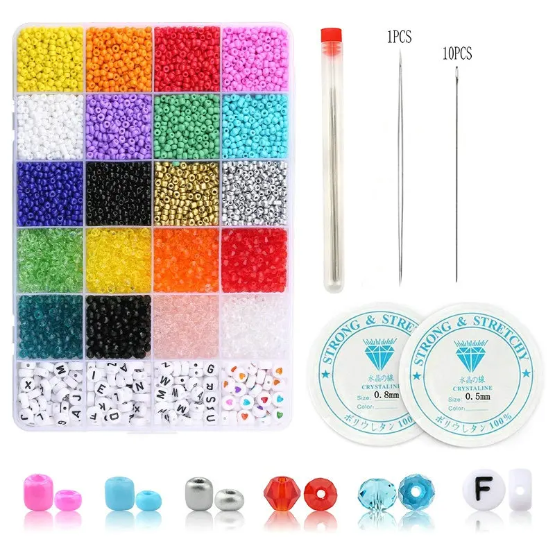 4mm 쥬얼리 비즈 세트 유리 씨앗 비즈 아크릴 편지 비즈 맞는 DIY 쥬얼리 팔찌 목걸이 액세서리 만들기 5000 개/상자