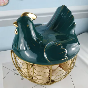 

Handle Cute Large Capacity Organizer Eggs Storage Basket With Lid Stainless Steel Desktop Farmhouse Style Groceries Portable