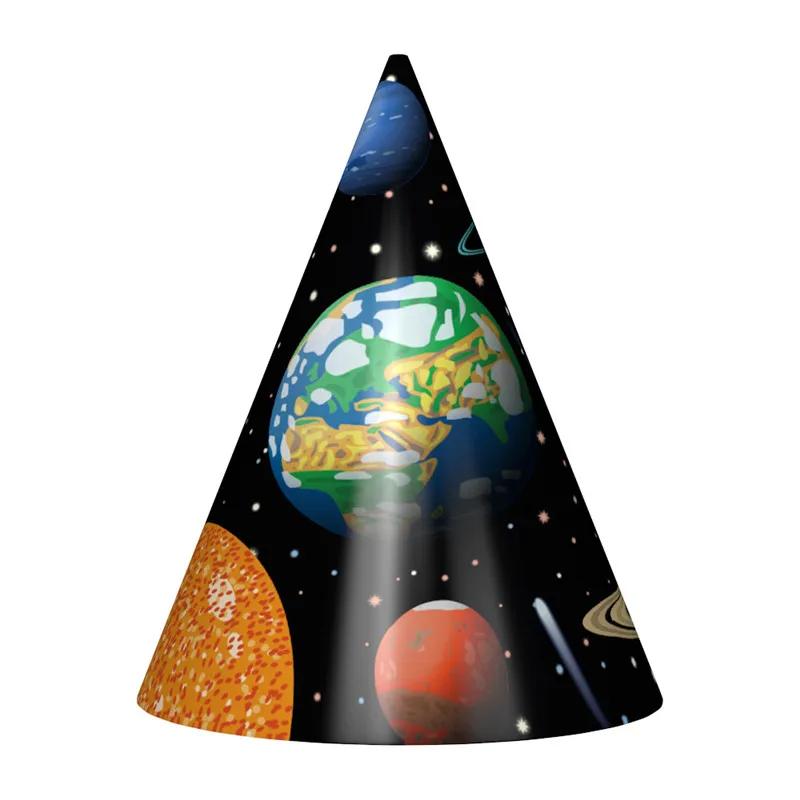 Hat 6pcs Space Planet Disposable Party Tableware Sets For Kids Birthday Party Decorations Universe Napkin Plate Cup Banner Party Supplies - Цвет: Hat 6pcs