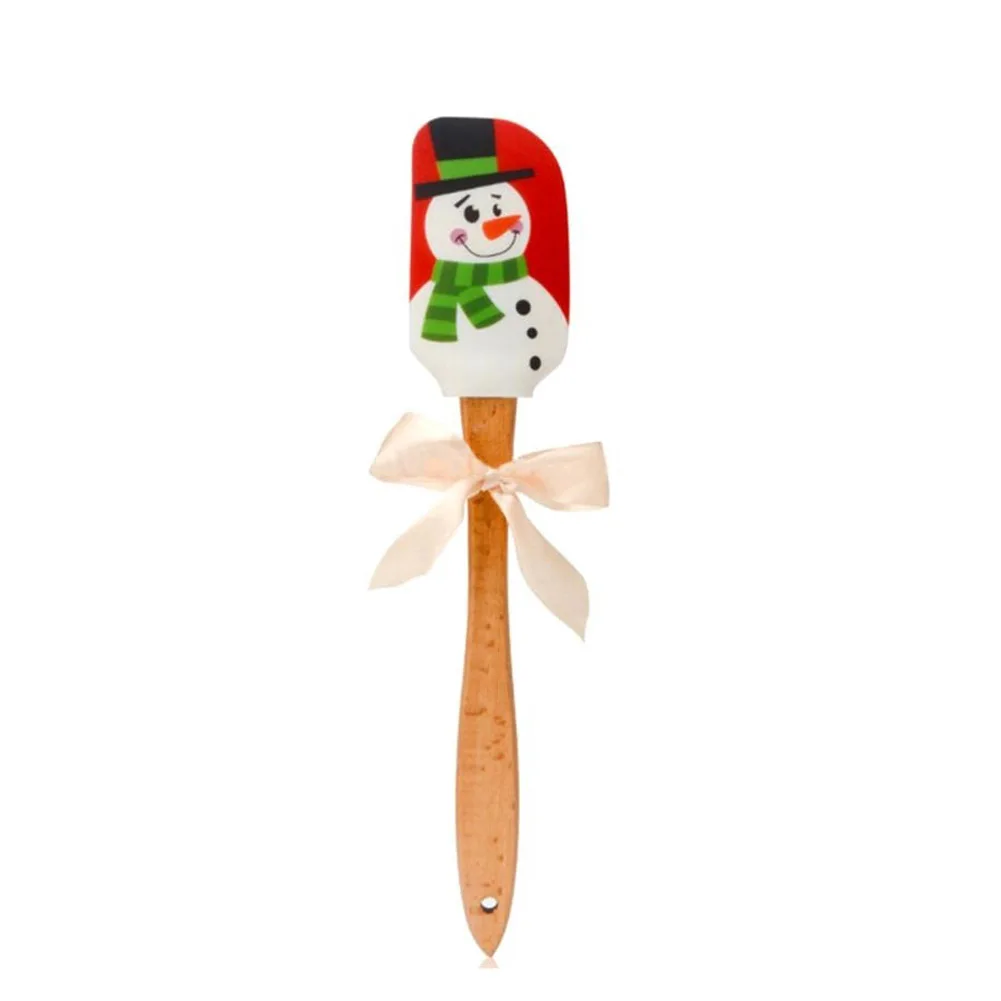 snowman Силиконовый скребок для масла с деревянной ручкой для смешивания крема для торта с рождественским узором для кухни JS23 - Цвет: snowman