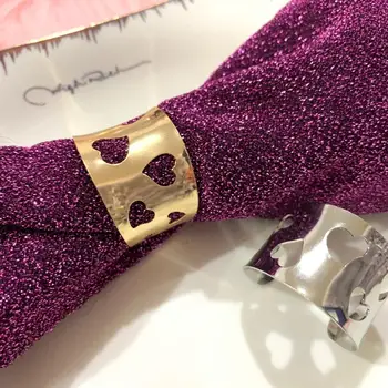 

TAI Top 12Pcs Metal Hollow Heart Opening Napkin Rings Gold Silver Color Towel Buckle Napkin Holder Hotel Table Decor