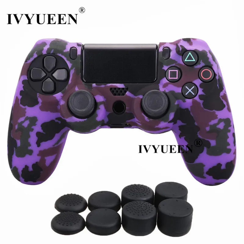 IVYUEEN для sony playstation 4 PS4 Pro тонкий контроллер защитный кожаный силиконовый чехол для Dualshock 4 защитный чехол для джойстика ручки для большого пальца - Цвет: Purple Camo