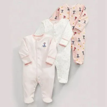 

Spring and autumn cute pink cotton long-sleeved baby onesies robes romper 3 sets 50cm(white & pink)