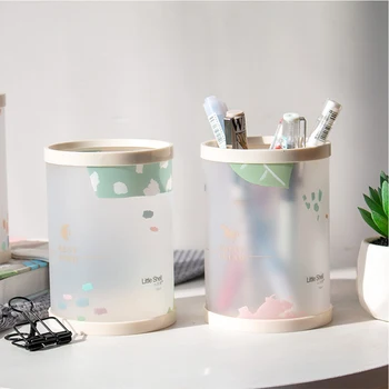 

Desktop Columnar Shape Simple Fashion Student Gifts School Office Transparent Scrub Pen Holder DIY Assembly Lage Capacity