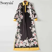Svoryxiu Подиум осень зима свободные плюс размер длинное платье женские винтажные лилии цветок халат с печатным рисунком мусульманское платье макси с длинным рукавом