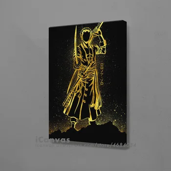 

Golden Design Roronoa Zoro Manga Poster Framed Wooden Canvas Wall Art Decoration Prints Living Room Home Frame Decor Painting