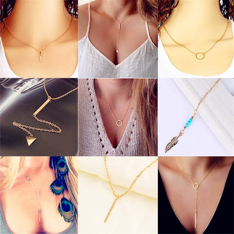 

New Styles Collar Collier bijoux Femme Clavicle Chain Bar Circle Simple Gold Necklace English Letter Multilayer Clavicle Chain